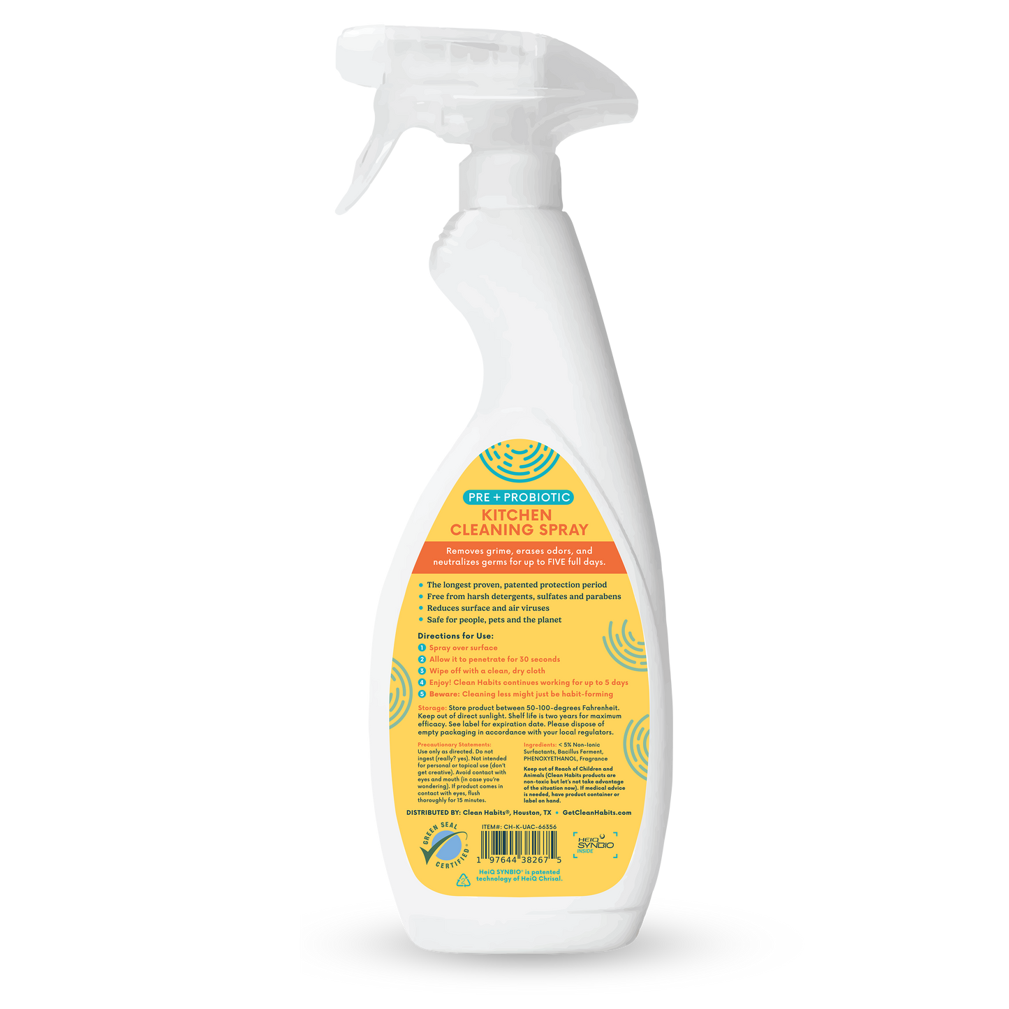 Clean Habits Pre + Probiotic Kitchen Spray Cleaner back product label